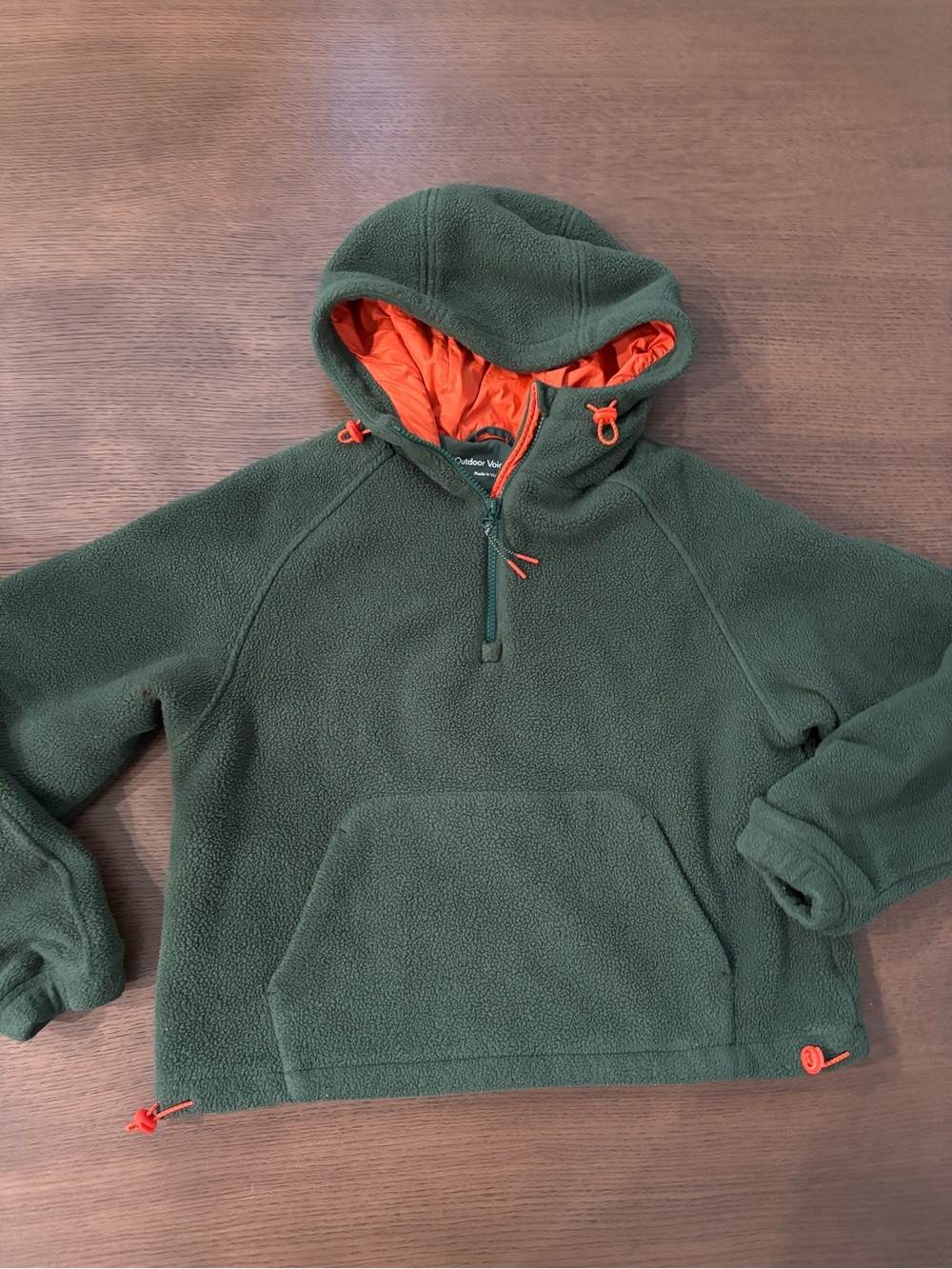 Outdoor Voices Forest Green Fleece Hoodie with Orange Lining